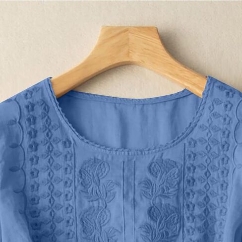 Capri Sets Women 2 Piece Outfits Summer Fall Casual 3/4 Sleeve Embroidered Tops Capri Pant Cotton Linen Lounge Set in Saudi Arabia