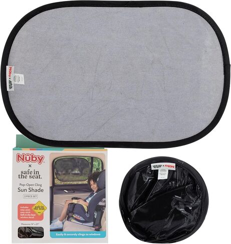 Nuby x Safe in The Seat Car Sun Shades – 2-Pack Pop-Open Static Cling Shades for Side Windows – UV Protection, Easy Install, Universal Fit – Folds Flat for Storage – 14" x 21" with Bonus Decal in Saudi Arabia