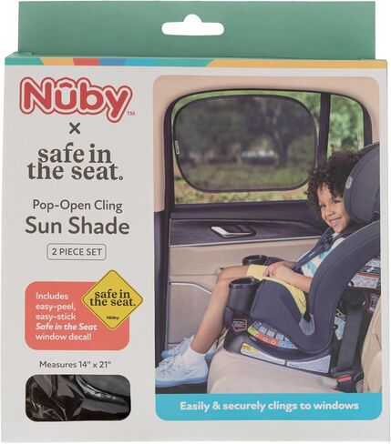 Nuby x Safe in The Seat Car Sun Shades – 2-Pack Pop-Open Static Cling Shades for Side Windows – UV Protection, Easy Install, Universal Fit – Folds Flat for Storage – 14" x 21" with Bonus Decal in Saudi Arabia