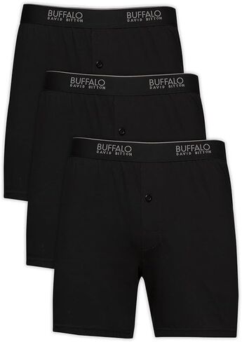 Buffalo David Men's 3 Pack Knit Boxers (Black/Black/Black, Large) in Saudi Arabia