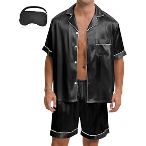 EPLAZA 2 Piece Silk Pajamas for Men Satin Pajama Button Down Pjs Set Sleepwear Loungewear in Kuwait