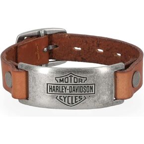 Harley-Davidson Men's Bar & Shield Metal Plate Leather Cuff Bracelet, Brown in Saudi Arabia