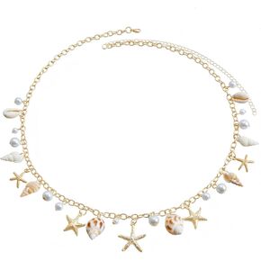 سلاسل الخصر النجمة الصوفية للنساء ， حزام اللؤلؤ سلسلة جسم جسم بوهو جولد ستارفيش قذيفة بطن ماء الصيف جسم المجوهرات in Kuwait