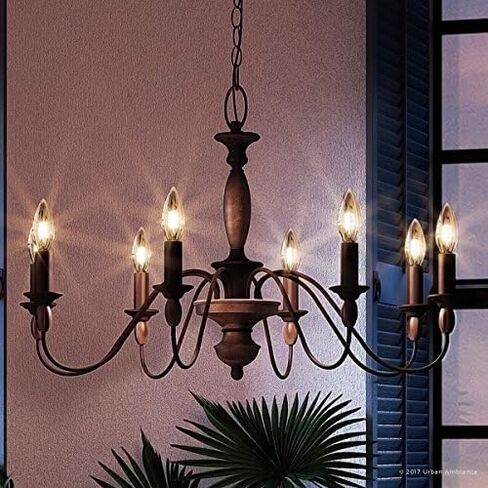 Arban Armance Luxury Americana Chandelier ، متوسطة الحجم: 19.5 "H x 29" W ، مع عناصر على الطراز الوفيات ، والذوبان الخشب Corinthian ، والتشطيب البرونزي الريفي والمصابيح المكشوفة ، UQL2351 in Saudi Arabia