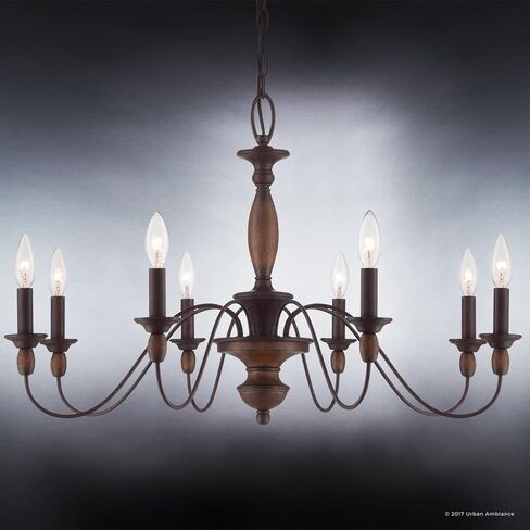 Arban Armance Luxury Americana Chandelier ، متوسطة الحجم: 19.5 "H x 29" W ، مع عناصر على الطراز الوفيات ، والذوبان الخشب Corinthian ، والتشطيب البرونزي الريفي والمصابيح المكشوفة ، UQL2351 in Saudi Arabia