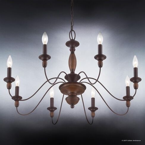 Arban Armance Luxury Americana Chandelier ، متوسطة الحجم: 19.5 "H x 29" W ، مع عناصر على الطراز الوفيات ، والذوبان الخشب Corinthian ، والتشطيب البرونزي الريفي والمصابيح المكشوفة ، UQL2351 in Saudi Arabia