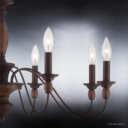 Arban Armance Luxury Americana Chandelier ، متوسطة الحجم: 19.5 "H x 29" W ، مع عناصر على الطراز الوفيات ، والذوبان الخشب Corinthian ، والتشطيب البرونزي الريفي والمصابيح المكشوفة ، UQL2351 in Saudi Arabia