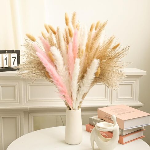 YN HI FLOWER NATORY DRIED PAMPAS GRASS Bouquet Boho Wedding Home Decore Concerte in Blush Pink White & Brown (17inche) in Kuwait