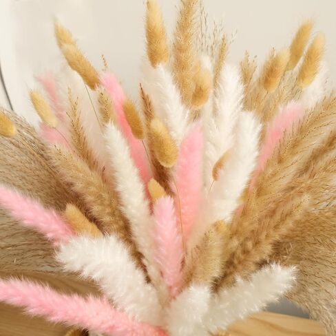 YN HI FLOWER NATORY DRIED PAMPAS GRASS Bouquet Boho Wedding Home Decore Concerte in Blush Pink White & Brown (17inche) in Kuwait
