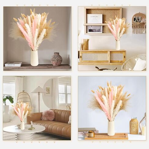 YN HI FLOWER NATORY DRIED PAMPAS GRASS Bouquet Boho Wedding Home Decore Concerte in Blush Pink White & Brown (17inche) in Kuwait