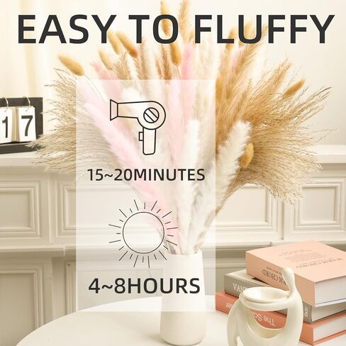 YN HI FLOWER NATORY DRIED PAMPAS GRASS Bouquet Boho Wedding Home Decore Concerte in Blush Pink White & Brown (17inche) in Kuwait
