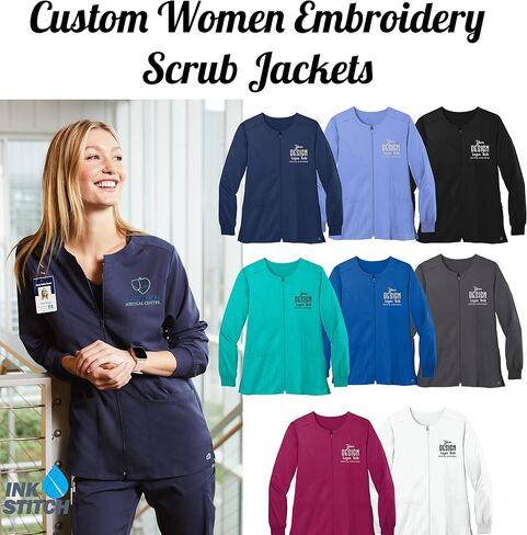 INK STITCH Women WW4088 Embroidered Logo Texts Premiere Flex Full Zip Scrub Jackets - Multicolors in Saudi Arabia