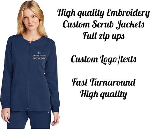 INK STITCH Women WW4088 Embroidered Logo Texts Premiere Flex Full Zip Scrub Jackets - Multicolors in Saudi Arabia