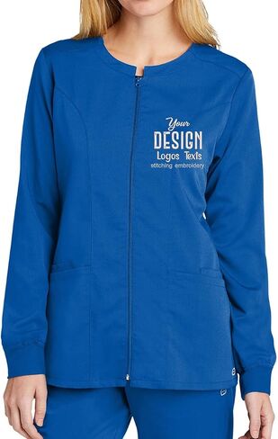 INK STITCH Women WW4088 Embroidered Logo Texts Premiere Flex Full Zip Scrub Jackets - Multicolors in Saudi Arabia