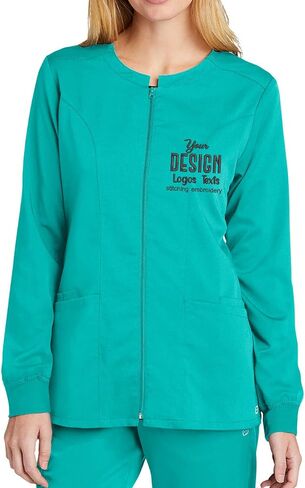 INK STITCH Women WW4088 Embroidered Logo Texts Premiere Flex Full Zip Scrub Jackets - Multicolors in Saudi Arabia