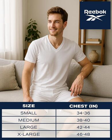 Reebok Men’s Undershirt – 5 Pack Soft Breathable Mens T-Shirts - Basic Cotton V-Neck and Crewneck Undershirts for Men (S-XL) in Saudi Arabia