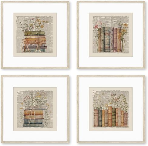 PLKMN Vintage Floral Wall Decor, Retro Library Book Club Gifts, Book Themed Party Decorations 4 Pcs, Bookish Posters for Women Girls, Wildflower Books Wall Art Decor for Home Living Room Bedroom Bathroom Dorm Classroom 8x10 Unframed in Saudi Arabia