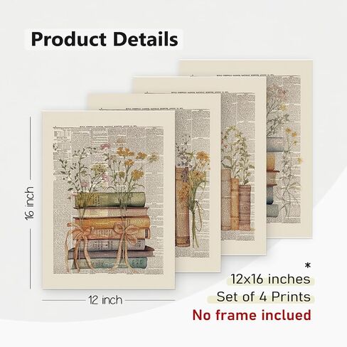 PLKMN Vintage Floral Wall Decor, Retro Library Book Club Gifts, Book Themed Party Decorations 4 Pcs, Bookish Posters for Women Girls, Wildflower Books Wall Art Decor for Home Living Room Bedroom Bathroom Dorm Classroom 8x10 Unframed in Saudi Arabia
