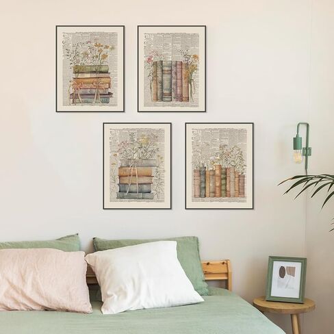 PLKMN Vintage Floral Wall Decor, Retro Library Book Club Gifts, Book Themed Party Decorations 4 Pcs, Bookish Posters for Women Girls, Wildflower Books Wall Art Decor for Home Living Room Bedroom Bathroom Dorm Classroom 8x10 Unframed in Saudi Arabia
