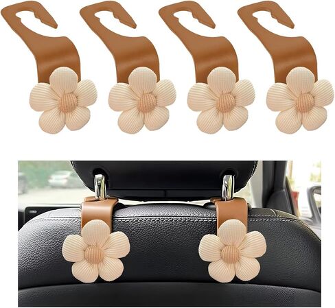 Car Seat Headrest Hooks, Cute Flower Car Seat Back Organizer Bag Holder Hooks, Automotive Seat Hook Hanger Storage Organizer for Purse Cloth Grocery Bags, Car Accessories (White) in Saudi Arabia