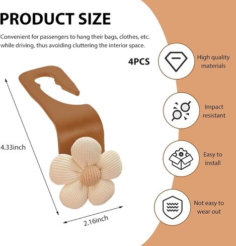 Car Seat Headrest Hooks, Cute Flower Car Seat Back Organizer Bag Holder Hooks, Automotive Seat Hook Hanger Storage Organizer for Purse Cloth Grocery Bags, Car Accessories (White) in Saudi Arabia