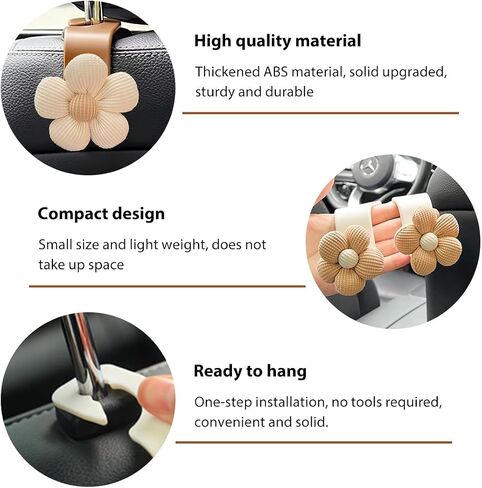 Car Seat Headrest Hooks, Cute Flower Car Seat Back Organizer Bag Holder Hooks, Automotive Seat Hook Hanger Storage Organizer for Purse Cloth Grocery Bags, Car Accessories (White) in Saudi Arabia