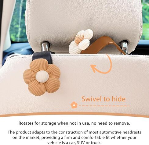 Car Seat Headrest Hooks, Cute Flower Car Seat Back Organizer Bag Holder Hooks, Automotive Seat Hook Hanger Storage Organizer for Purse Cloth Grocery Bags, Car Accessories (White) in Saudi Arabia