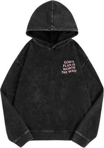 WDIRARA Men's Y2k Letter Graphic Distressed Long Sleeve Hoodie Vintage Hipster Loose Fit Hooded Sweatshirt in Saudi Arabia