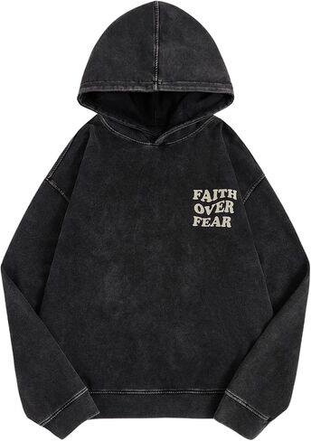 WDIRARA Men's Y2k Letter Graphic Distressed Long Sleeve Hoodie Vintage Hipster Loose Fit Hooded Sweatshirt in Saudi Arabia