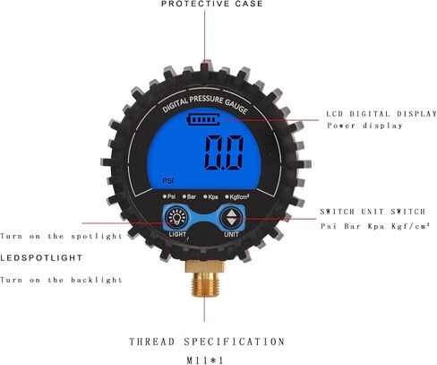 مقياس ضغط الإطارات الرقمية دقة عالية شاشة شاشة LCD أربعة وحدة قابلة للتحويل 3 200psi العجلات إطار هواء مراقبة المختبر M11x1 Thread الأزرق الإضاءة الخلفية لشاحنات السيارات in Saudi Arabia