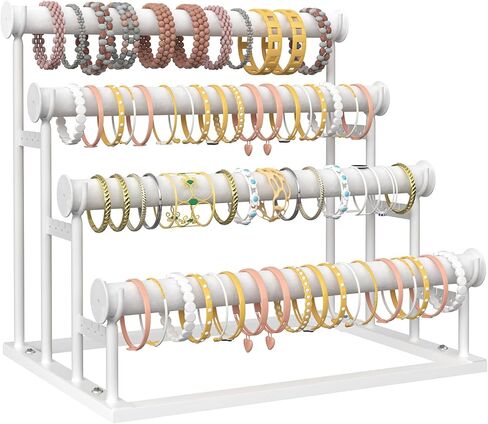 ORLESS 4 Tier Bracelet Holder, Detachable Velvet Jewelry Display Stand, T-Bar Necklace Storage Organizer Display Stand, Metal Bracelet Holder Display for Bangles Watch Bracelets Scrunchies(Black) in Kuwait