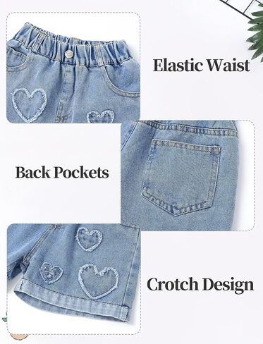 Happy Cherry Girls Denim Shorts Stretch High Waisted Jeans Elastic Waist Straight Leg Jean Shorts Ages 5 to 14 in Saudi Arabia