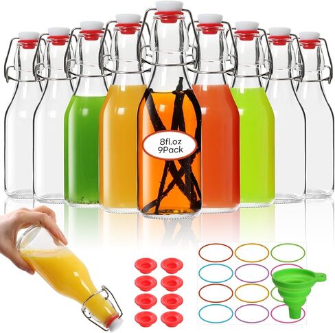 AuroTrends Swing Top Glass Bottles 8 oz 9Pack, Flip Top Glass Bottles with Airtight Flip Lids for Vanilla Extract Bottles/Home Brewing/Beverages/Oil (8 fl. oz, Set of 9) in Saudi Arabia