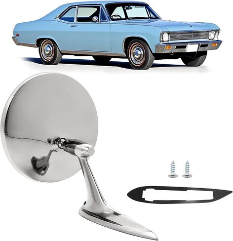 HECASA Side Mirrors Chrome Round Outside Ribbed Base Compatible with 1963 1964 1965 Chevy Chevelle Impala Nova Corvair El Camino Pair Rearview Mirrors in Saudi Arabia