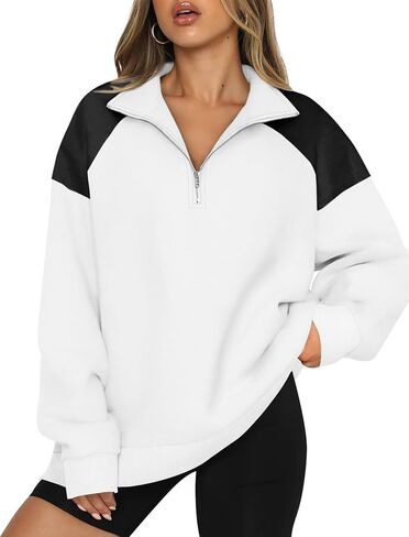 WIHOLL Half Zip Oversized Sweatshirts For Women Casual Fall Outfits Tunic Quarter Zip Pullover Crewneck Sweaters Hoodies Winter Clothes 2024 Coffee Grey 2XL in Saudi Arabia