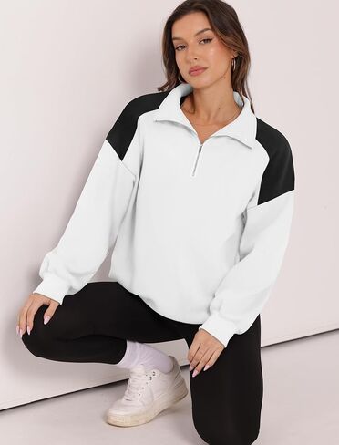 WIHOLL Half Zip Oversized Sweatshirts For Women Casual Fall Outfits Tunic Quarter Zip Pullover Crewneck Sweaters Hoodies Winter Clothes 2024 Coffee Grey 2XL in Saudi Arabia