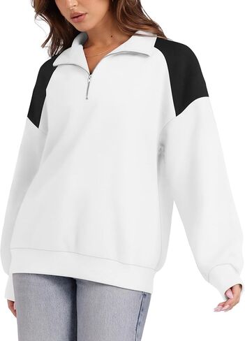 WIHOLL Half Zip Oversized Sweatshirts For Women Casual Fall Outfits Tunic Quarter Zip Pullover Crewneck Sweaters Hoodies Winter Clothes 2024 Coffee Grey 2XL in Saudi Arabia