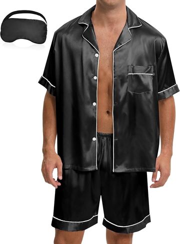 EPLAZA 2 Piece Silk Pajamas for Men Satin Pajama Button Down Pjs Set Sleepwear Loungewear in Kuwait
