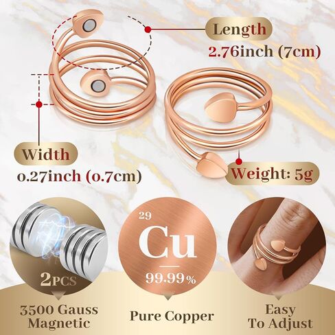 Copper Rings for Women,Lymphatic Drainage Magnetic Rings with 3500 Gauss Magnets,Magnetic Lymph Detox Ring 100% Pure Copper Jewelry Gift(2 PCS Rose Gold) in Saudi Arabia