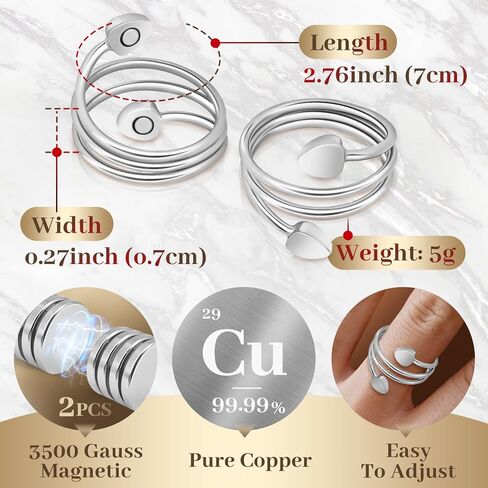 حلقات النحاس للنساء ، حلقات مغناطيسية للتصريف اللمفاوي مع 3500 مغناطيس غاوس ، حلقة التخلص من السموم المغناطيسية 100 ٪ هدية مجوهرات النحاس النقي (2 أجهزة الكمبيوتر الذهب الوردية) in Kuwait