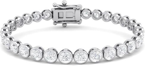 The Diamond Deal 3.00 to 8.00 Carat Round Lab-Grown Diamond Bezel Classic Tennis Bracelet 7 Inch in 14k Yellow, White or Rose Gold With Box Lock Closure in Kuwait