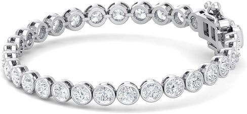 The Diamond Deal 3.00 to 8.00 Carat Round Lab-Grown Diamond Bezel Classic Tennis Bracelet 7 Inch in 14k Yellow, White or Rose Gold With Box Lock Closure in Kuwait