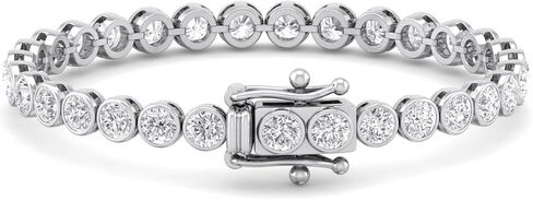 The Diamond Deal 3.00 to 8.00 Carat Round Lab-Grown Diamond Bezel Classic Tennis Bracelet 7 Inch in 14k Yellow, White or Rose Gold With Box Lock Closure in Kuwait