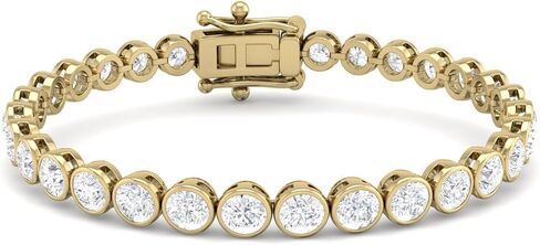 The Diamond Deal 3.00 to 8.00 Carat Round Lab-Grown Diamond Bezel Classic Tennis Bracelet 7 Inch in 14k Yellow, White or Rose Gold With Box Lock Closure in Kuwait