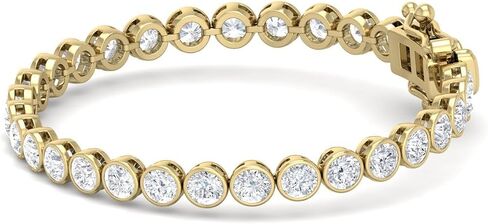 The Diamond Deal 3.00 to 8.00 Carat Round Lab-Grown Diamond Bezel Classic Tennis Bracelet 7 Inch in 14k Yellow, White or Rose Gold With Box Lock Closure in Kuwait
