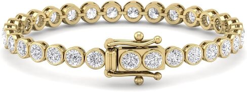 The Diamond Deal 3.00 to 8.00 Carat Round Lab-Grown Diamond Bezel Classic Tennis Bracelet 7 Inch in 14k Yellow, White or Rose Gold With Box Lock Closure in Kuwait