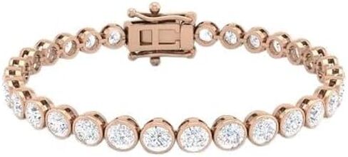 The Diamond Deal 3.00 to 8.00 Carat Round Lab-Grown Diamond Bezel Classic Tennis Bracelet 7 Inch in 14k Yellow, White or Rose Gold With Box Lock Closure in Kuwait