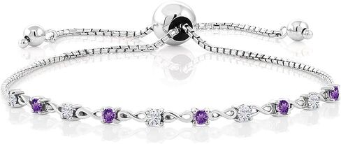 Gem Stone King 925 Sterling Silver White Moissanite and Gemstone Birthstone Infinity Tennis Bracelet For Women | Round 2.5MM | Adjustable Bolo Bracelet Up to 9 Inch | Easy-On Easy-Off in Saudi Arabia