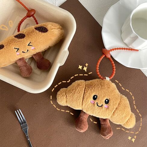 Cute Happy Smiling Bread Croissant Baguette Keychain Lucky Good Luck Positive Energy Key Chain Ring Bag Pendant in Kuwait