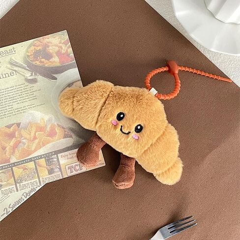 Cute Happy Smiling Bread Croissant Baguette Keychain Lucky Good Luck Positive Energy Key Chain Ring Bag Pendant in Kuwait